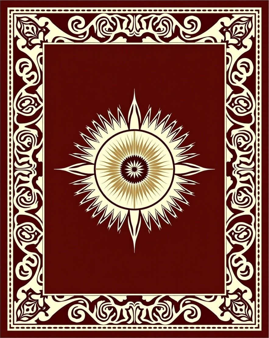 Crimson Sunburst Bordered Rug