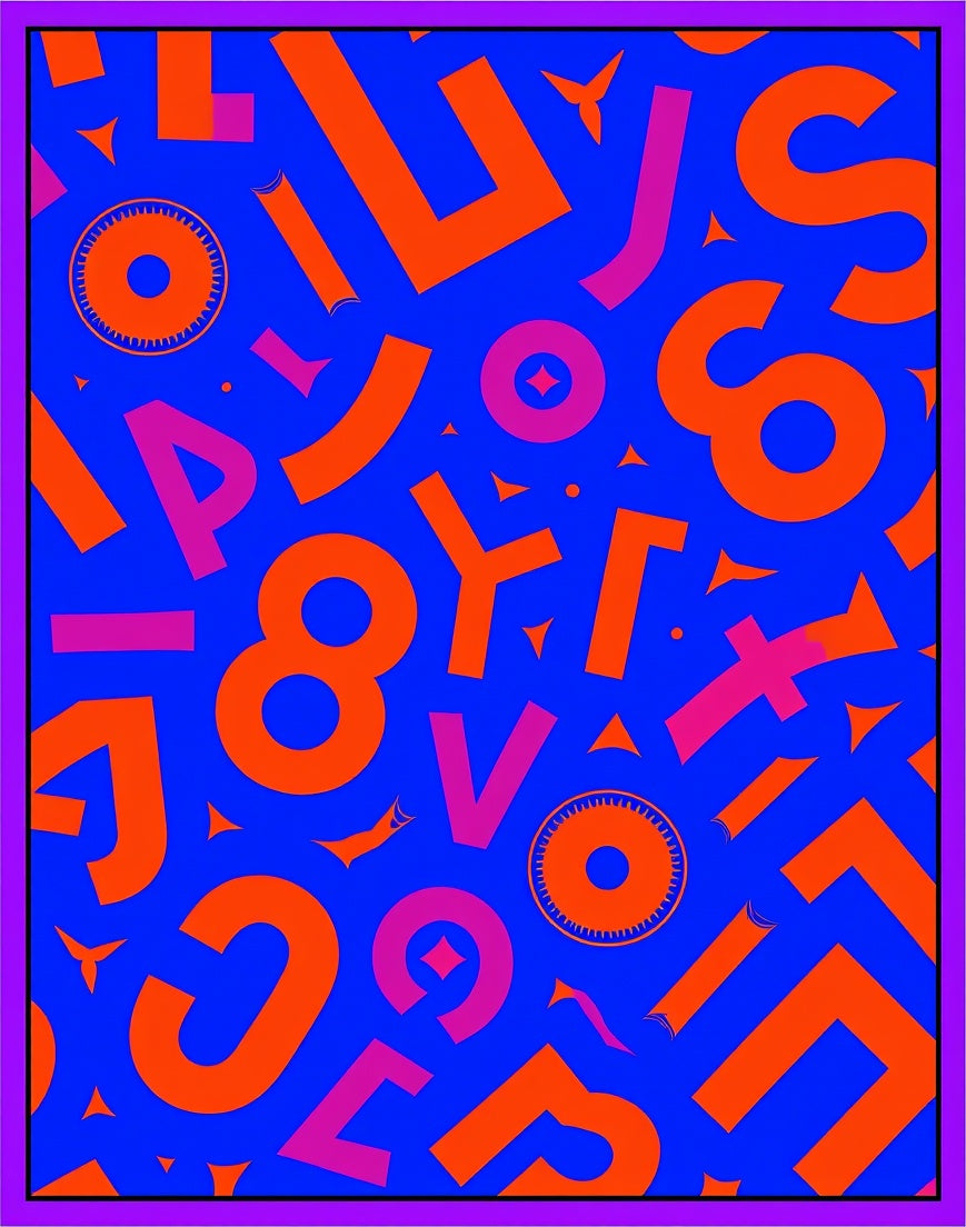 Bold Blue Orange Alphabet Collage Rug