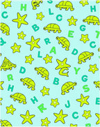 Lime Green Turtle Star Alphabet Collage Rug