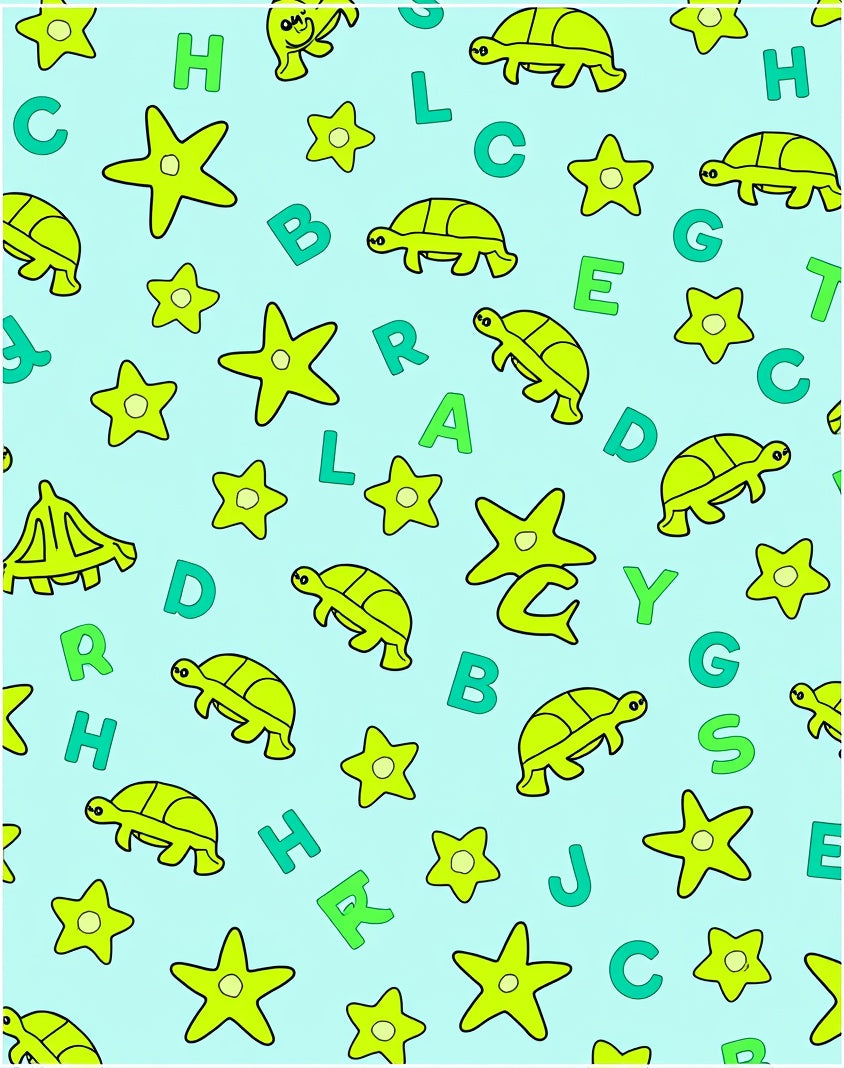 Lime Green Turtle Star Alphabet Collage Rug