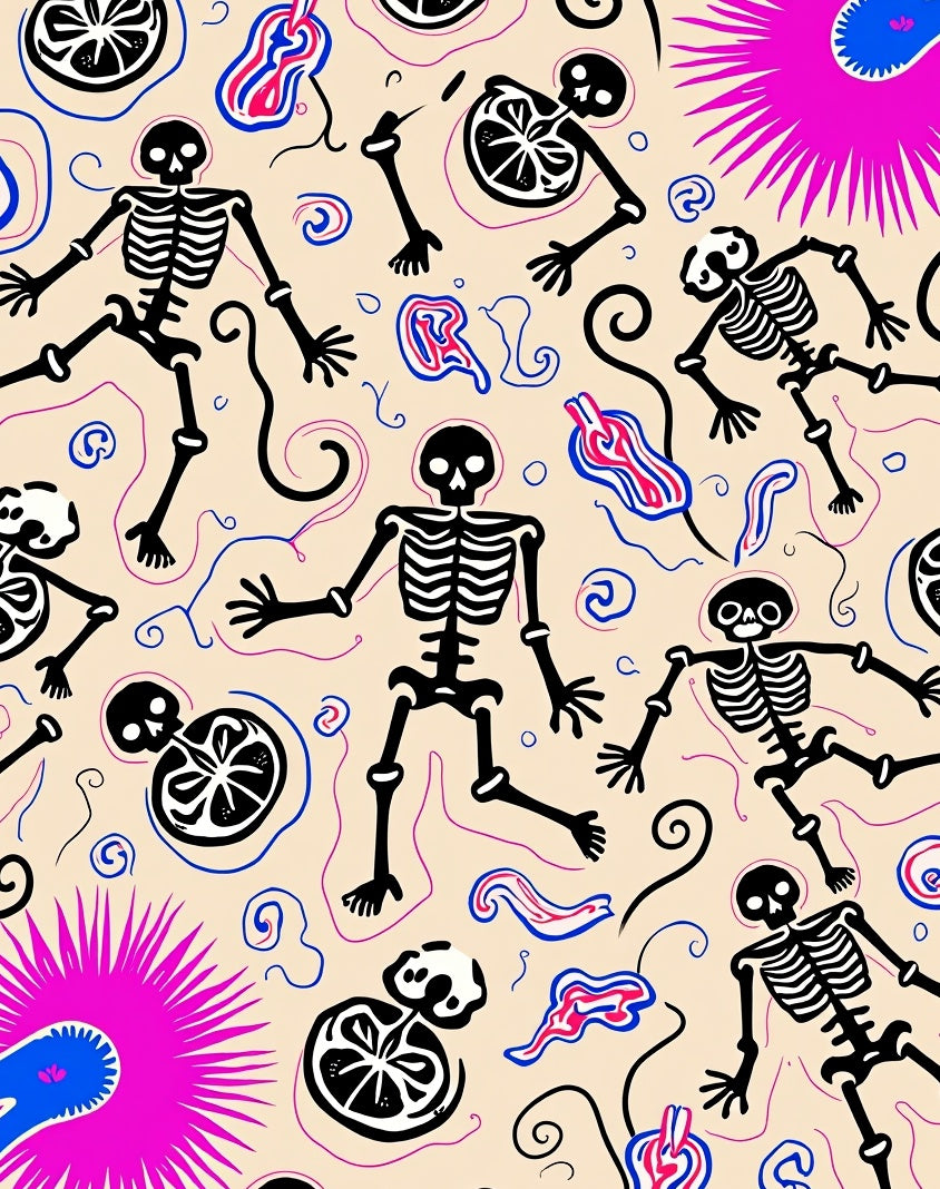 Spooky Skeleton Crimson Blue Swirl Rug