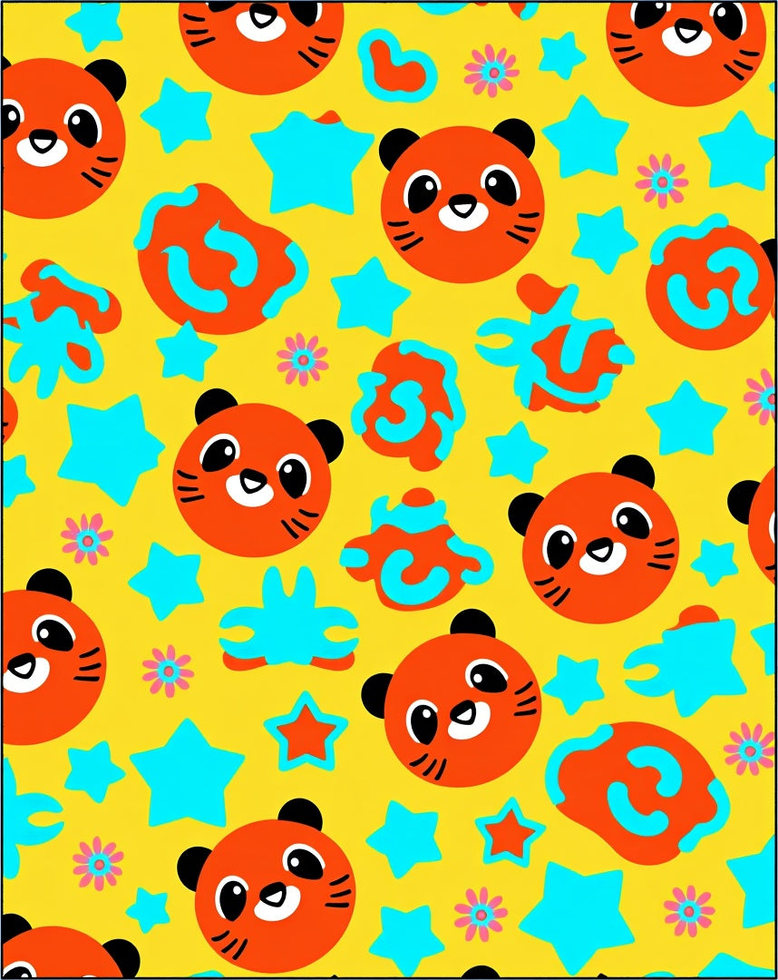 Cheery Orange Panda Stars Flowers Rug