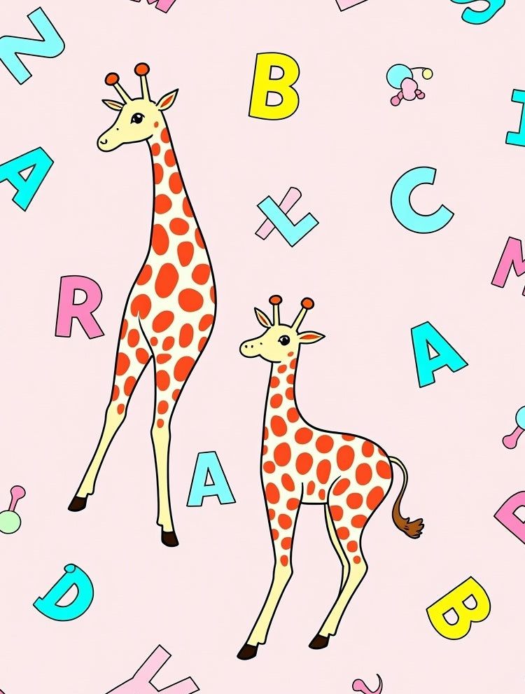 Playful Giraffes and Alphabet Picnic Rug