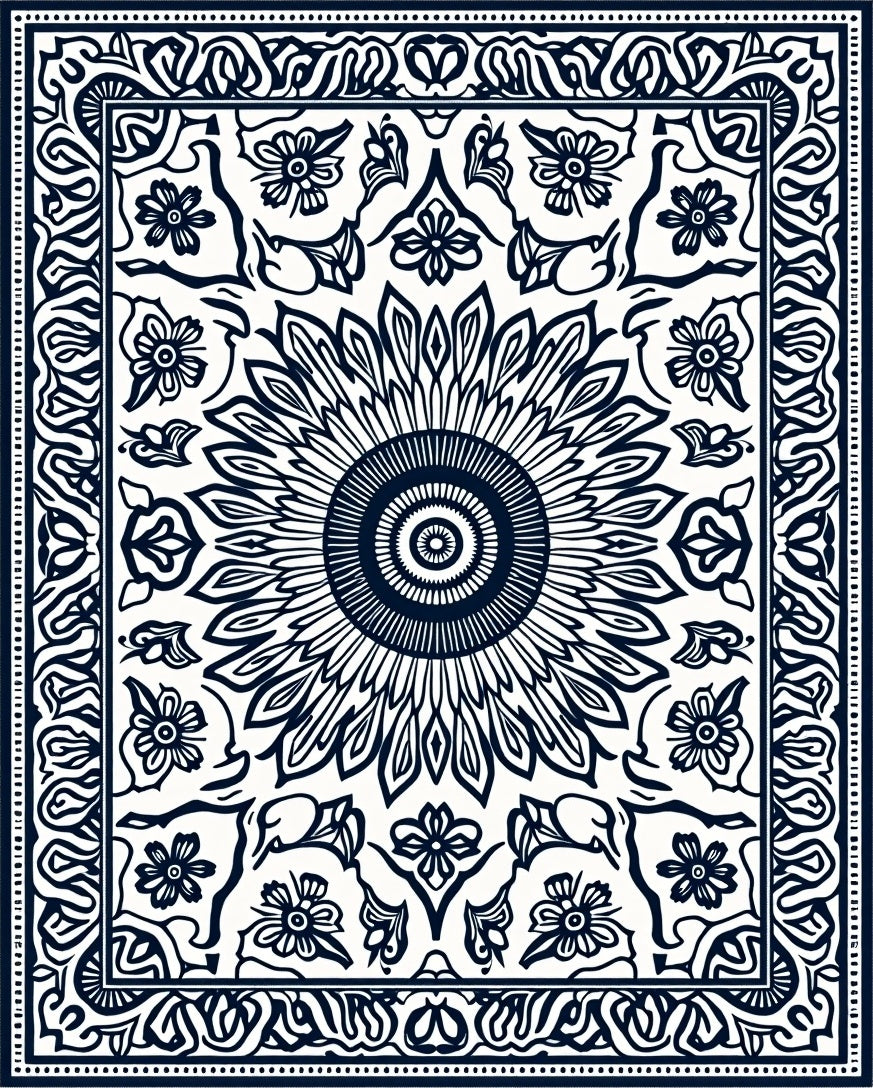Indigo White Floral Sunburst Rug