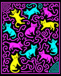 Playful Neon Cats Swirls Rug