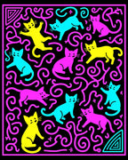Playful Neon Cats Swirls Rug