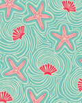 Aqua Pink Starfish Seashell Swirls Rug