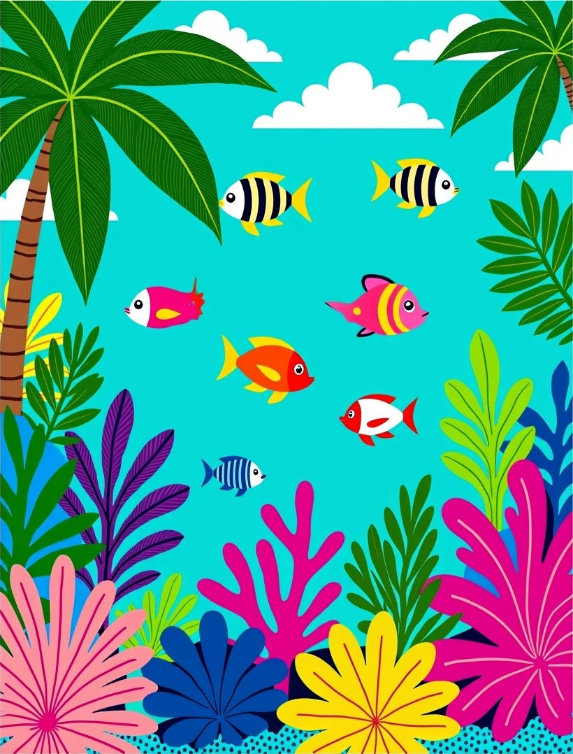 Tropical Fish Coral Underwater Scene Rug