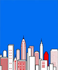 Red White Blue Cityscape Buildings Rug