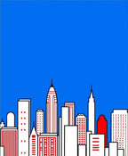 Red White Blue Cityscape Buildings Rug