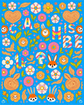Retro Orange Floral Hearts Rabbits Rug