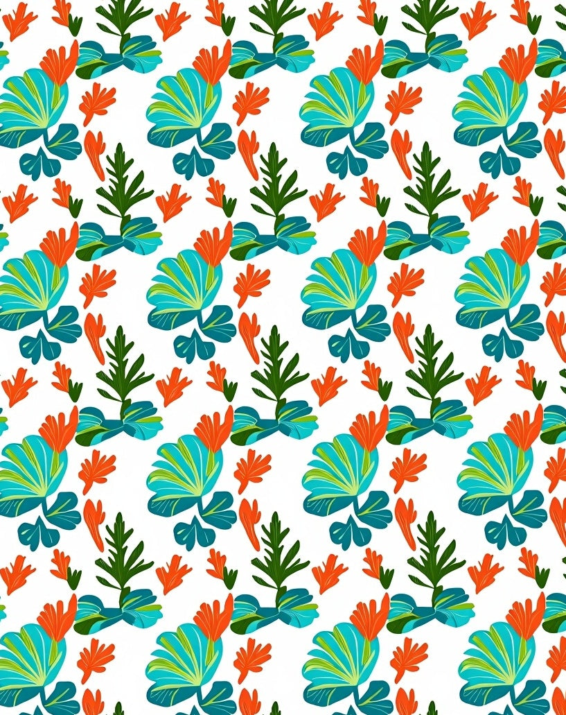 Vibrant Teal Orange Green Foliage Rug