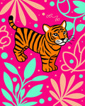 Vibrant Pink Tiger Floral Jungle Rug