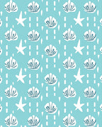 Aqua White Shell Starburst Repeating Rug