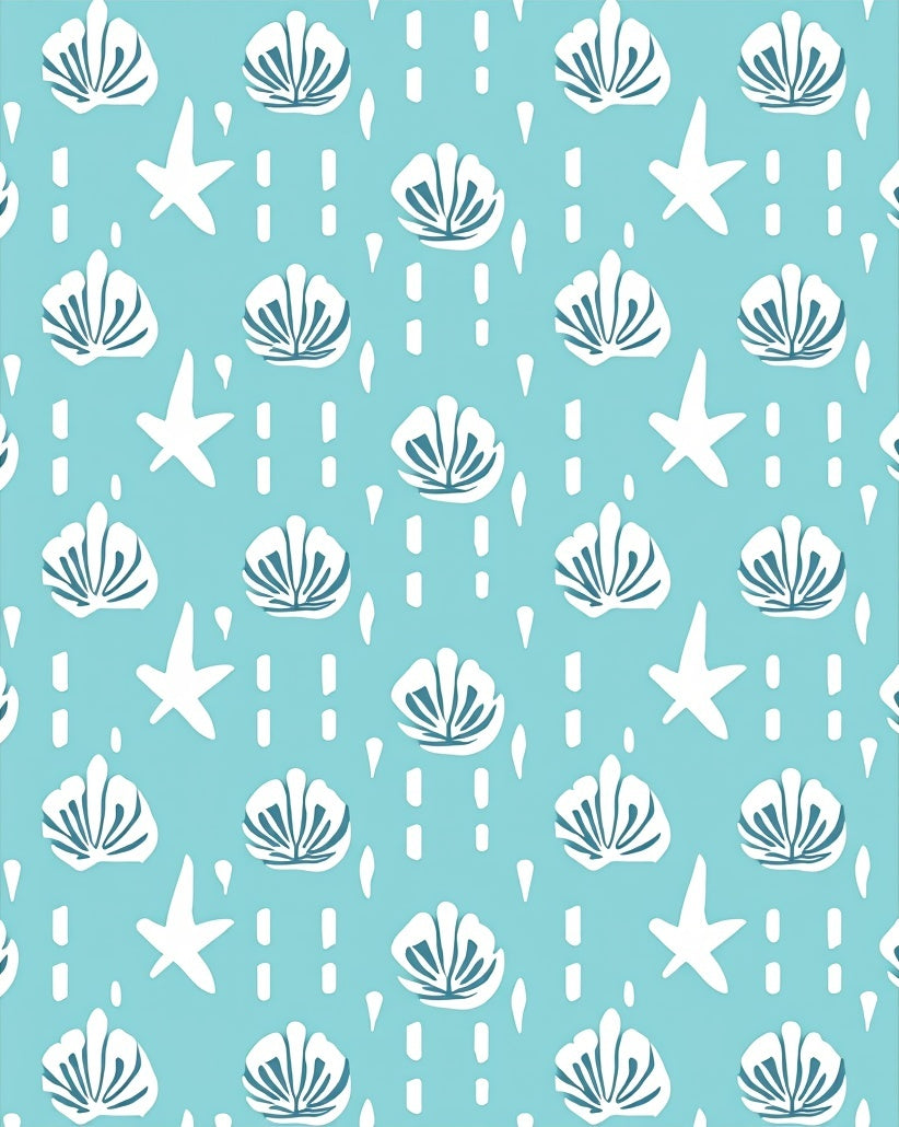 Aqua White Shell Starburst Repeating Rug