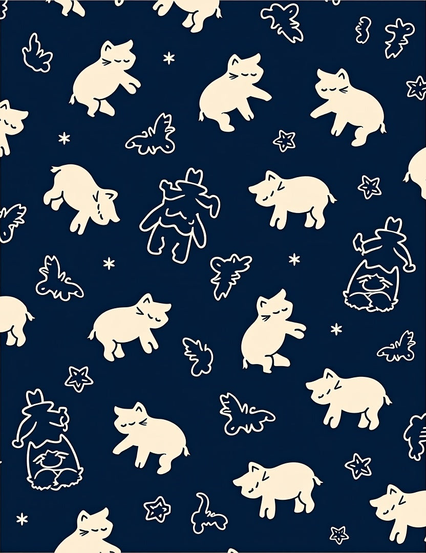 Cream Kittens And Stars Navy Rug