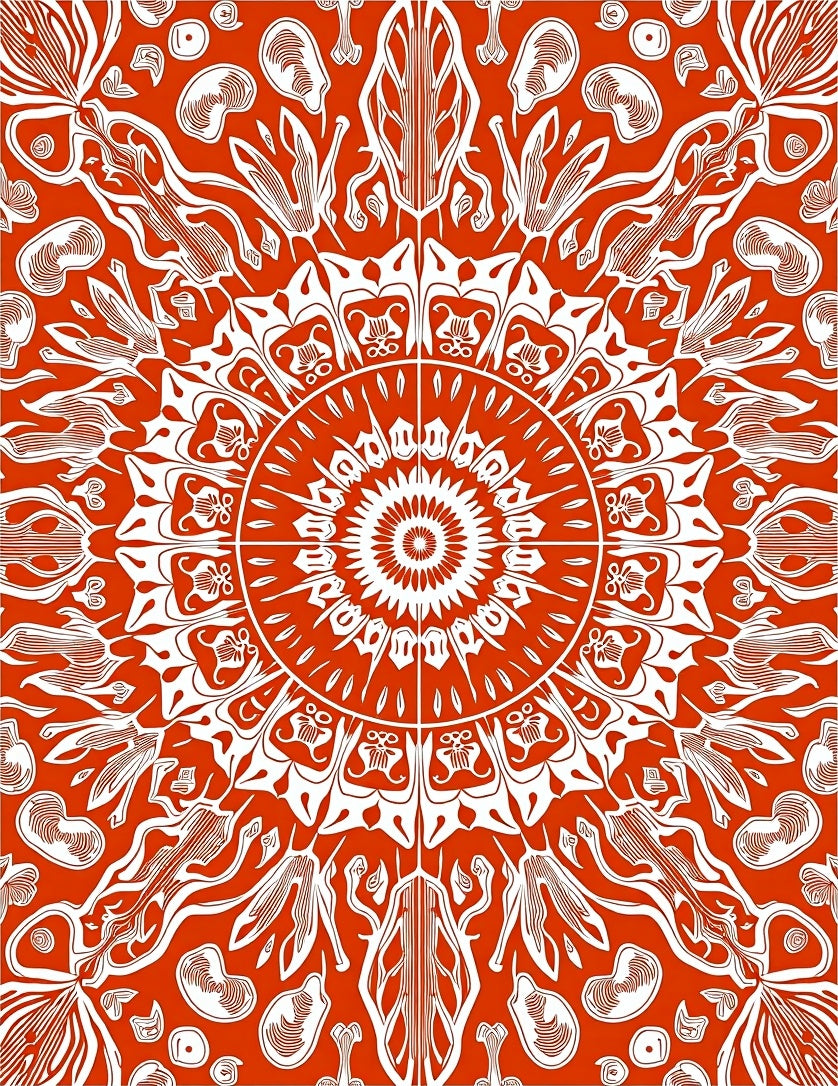 Vibrant Orange White Mandala Art Rug