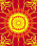 Radiant Sunburst Red Yellow medallion Rug