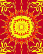 Radiant Sunburst Red Yellow medallion Rug