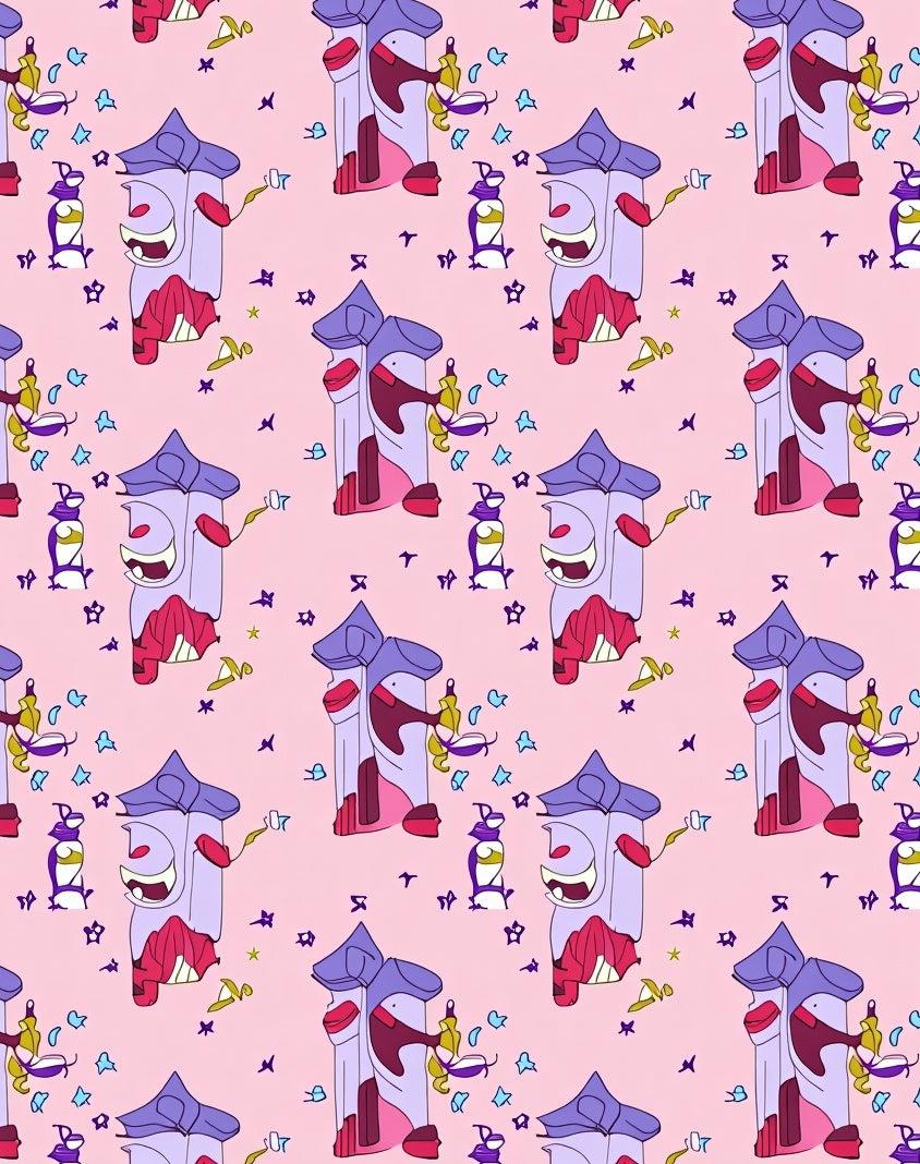 Funny Pink Alien Tower Illustration Rug