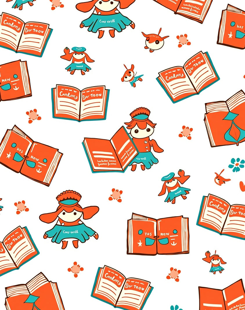 Orange Anthropomorphic Characters Books Theme Rug