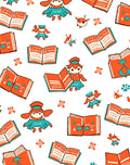 Orange Anthropomorphic Characters Books Theme Rug