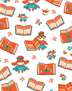 Orange Anthropomorphic Characters Books Theme Rug