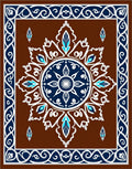 Brown Blue White Ornamental Medallion Rug