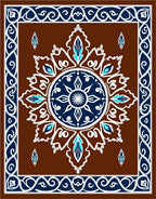 Brown Blue White Ornamental Medallion Rug