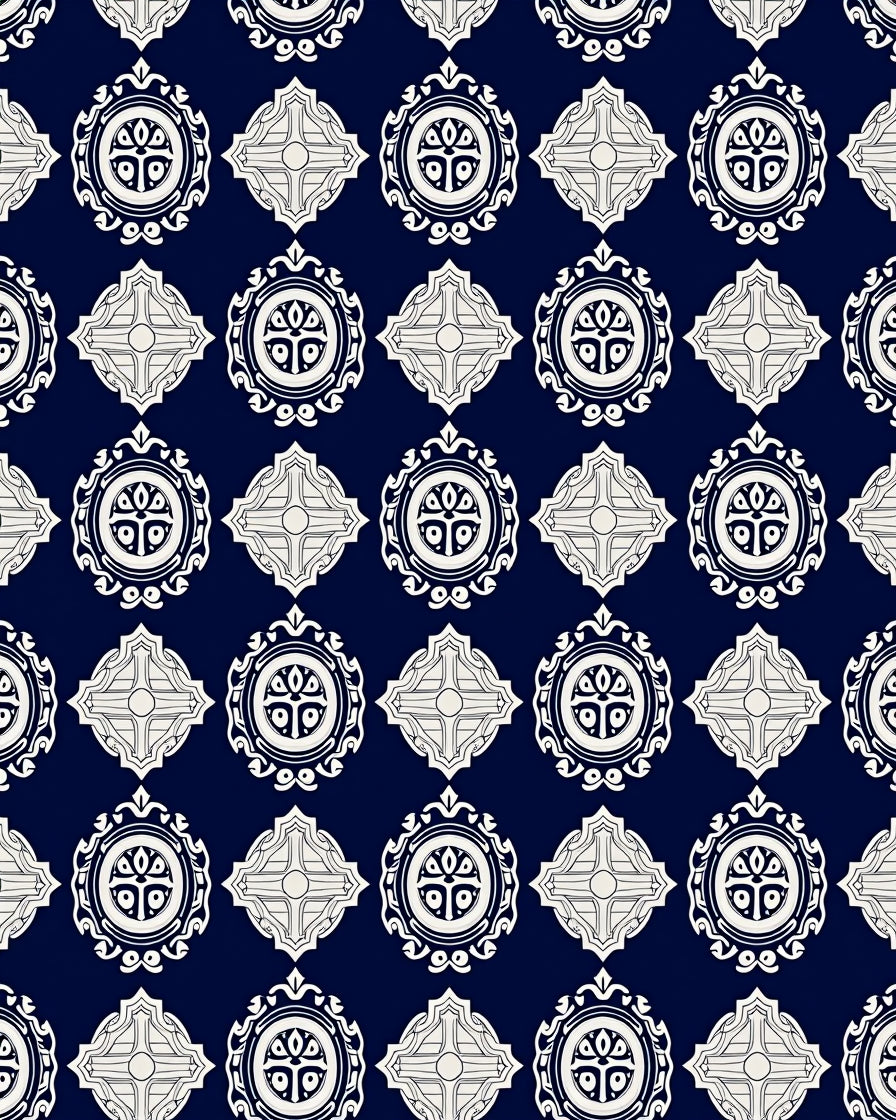 Navy Ivory Medallion Diamond Rug