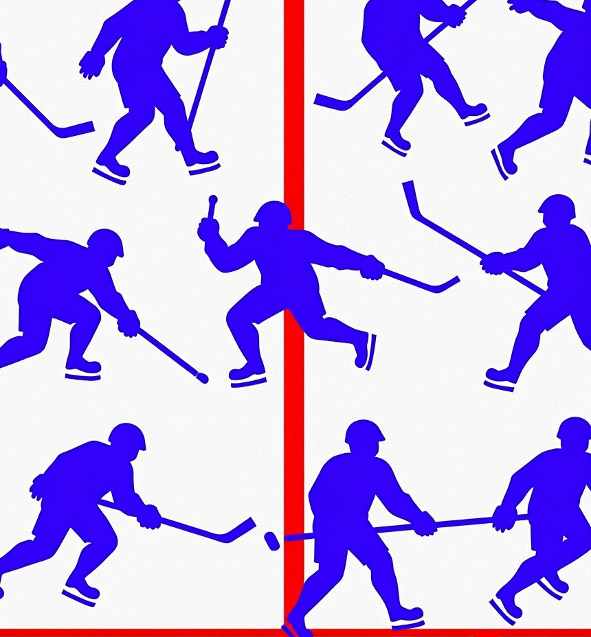 Blue Hockey Player Red Stripe Repeat Rug