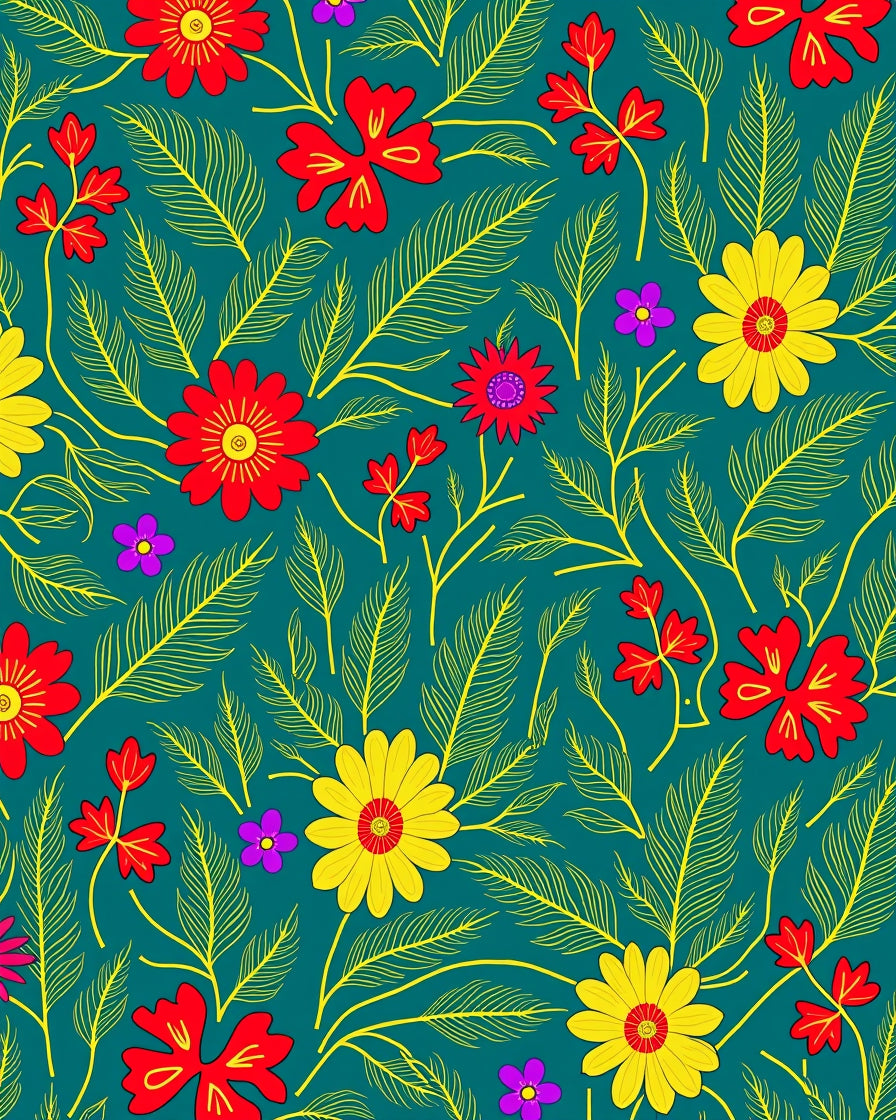 Crimson Yellow Floral Leafy Vine Rug