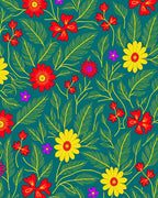 Crimson Yellow Floral Leafy Vine Rug