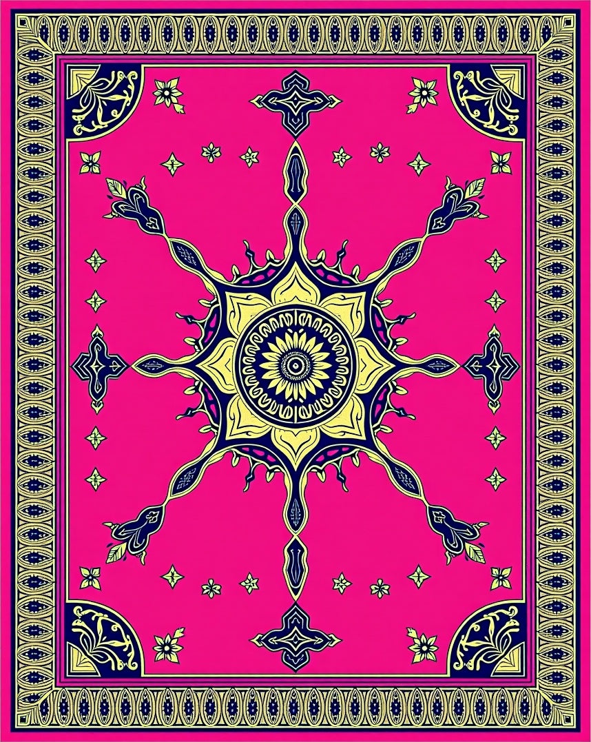 Vibrant Pink Sunburst Medallion Rug