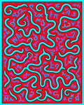 Red Teal Abstract Scribble Maze Rug