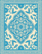 Blue Floral Medallion Cream Rug