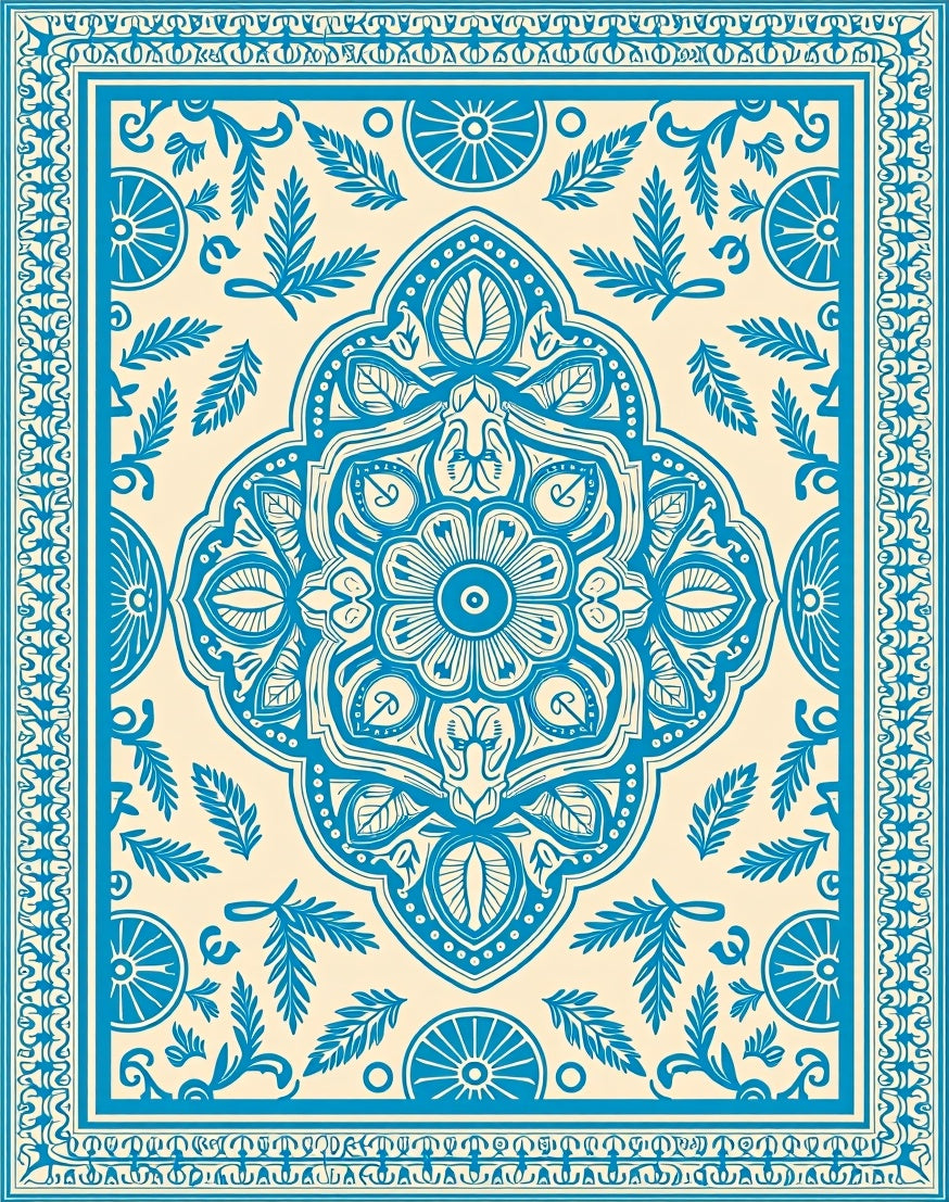 Blue Floral Medallion Cream Rug