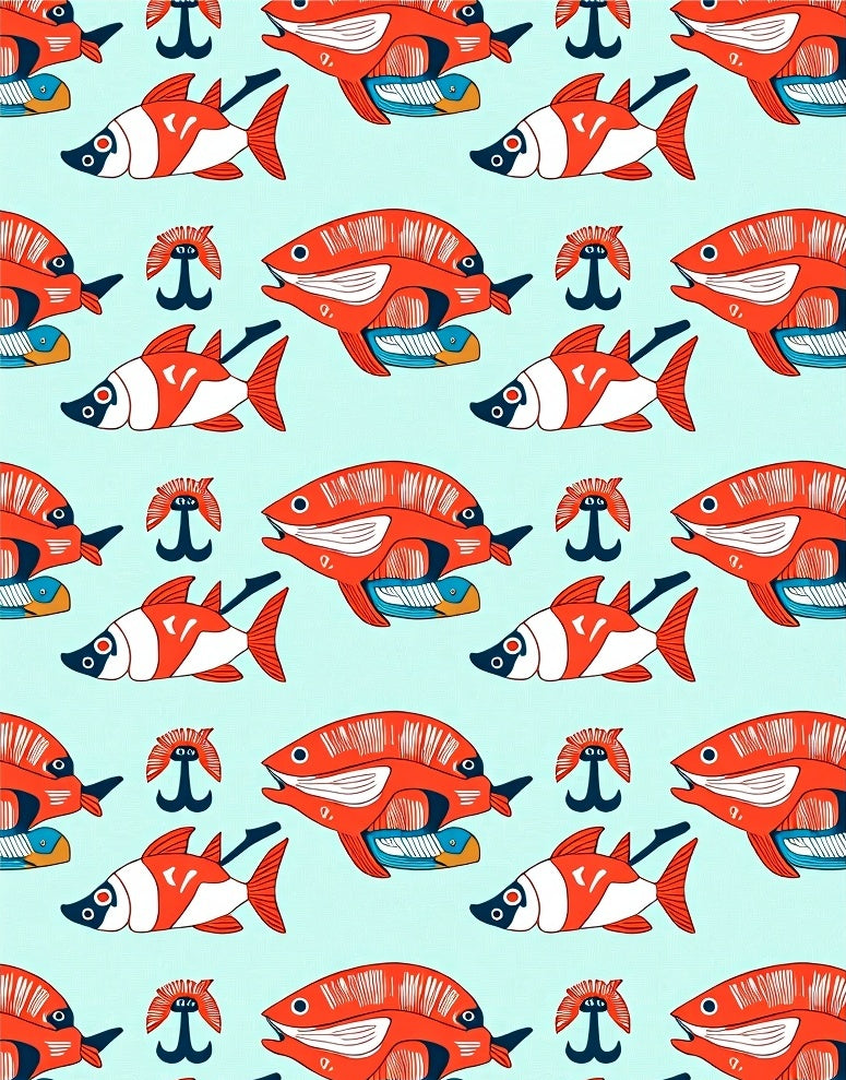 Red Coral Fish School Repeat Rug