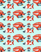 Red Coral Fish School Repeat Rug