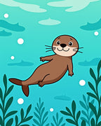Playful Brown Otter Aqua Aquatic Scene Rug