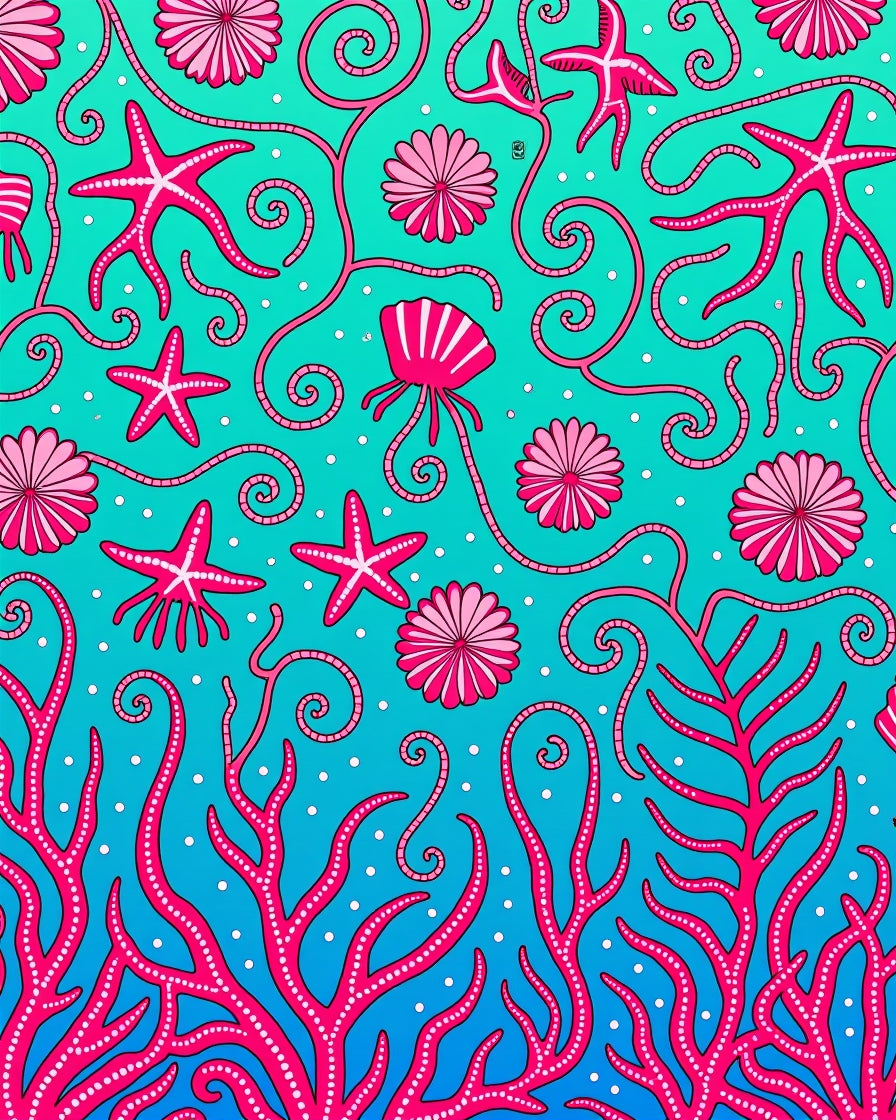 Vibrant Pink Coral Starfish Sea Garden Rug
