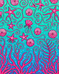 Vibrant Pink Coral Starfish Sea Garden Rug