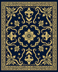Golden Navy Floral Medallion Scroll Rug