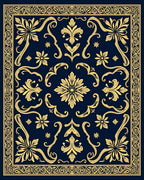 Golden Navy Floral Medallion Scroll Rug