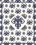 Cream Navy Blue Damask Scroll Medallion Rug