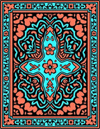 Coral Teal Floral Symmetry Rug
