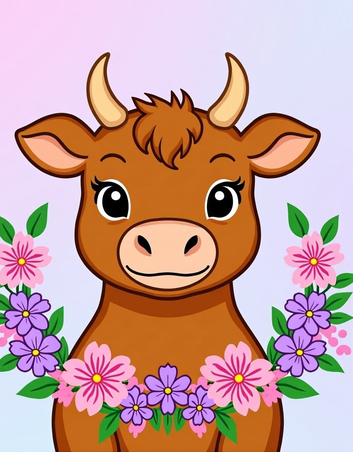 Brown Cow With Floral Garland Accents Rug