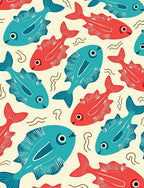 Red Blue Fish Aquatic Scene Rug