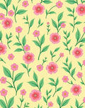 Pink Floral Garden Yellow Background Rug