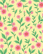 Pink Floral Garden Yellow Background Rug
